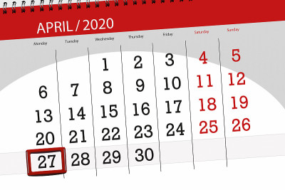 日历计划2020年4月，截止日期27日，周一