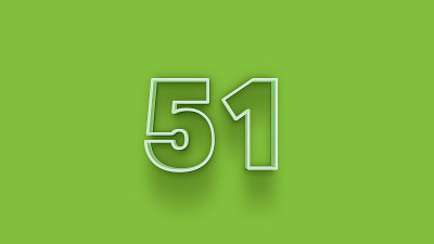 绿色3d数字51孤立的绿色背景优惠券51 3d数字渲染折扣收集为您独特的销售海报，横幅广告，圣诞节，