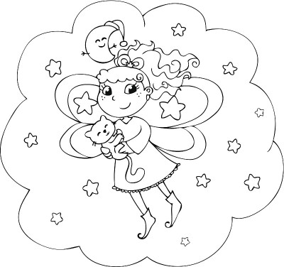 卡通色彩的仙女在夜空中