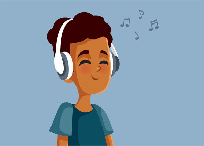 非洲少年戴着耳机听音乐