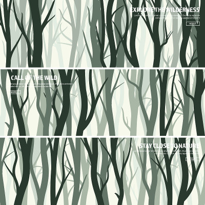 树集。野生松林，自然背景。木头。向量illustration.Banner。深绿色的树。景观。草,草