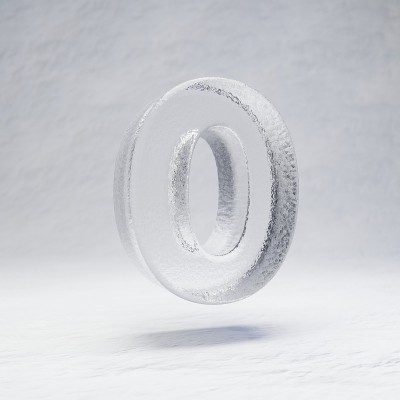 雪背景上的冰数0。