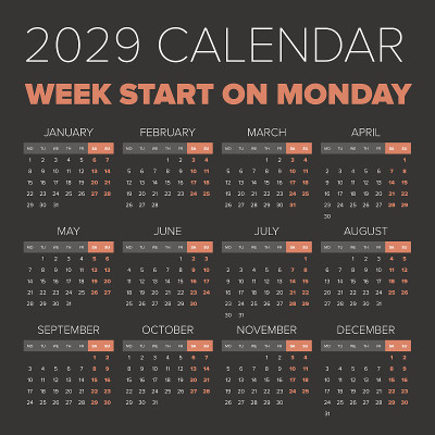 简单的2029年日历