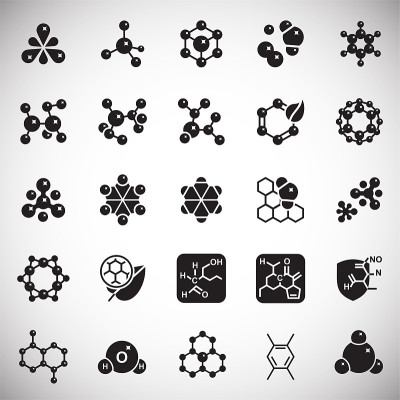 分子图标设置在白色背景的图形和网页设计。简单的矢量信号。网站按钮或手机应用的互联网概念符号。