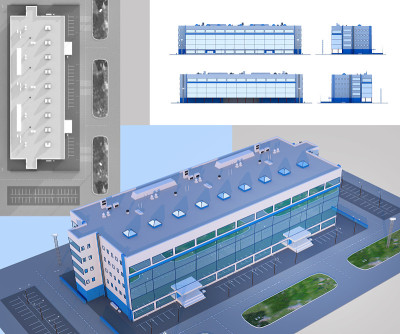 覆盖工业建筑。3 d渲染
