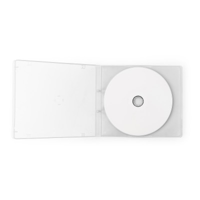 真实的白色cd与盒盖模板隔离在白色背景和剪切路径