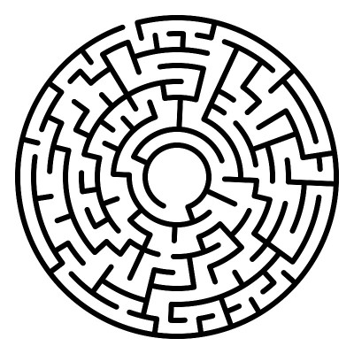 迷宫圈。迷宫。迷宫的象征。在白色背景上隔离