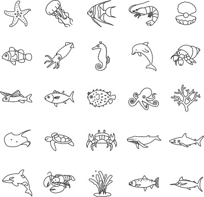 海洋生物概述矢量图标