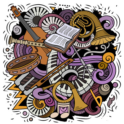卡通矢量涂鸦经典音乐插画