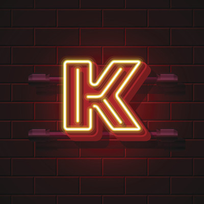 霓虹城市字体字母K招牌。矢量图