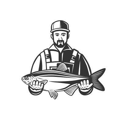 Illustration of fisherman with a catch.
