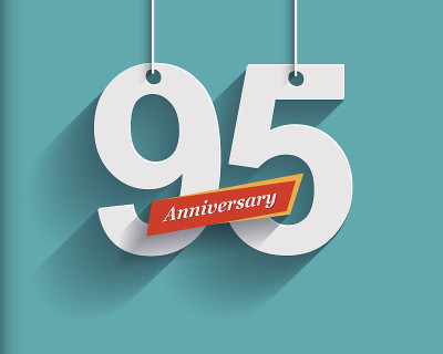 95周年纪念彩带号码。平折纸风格用长