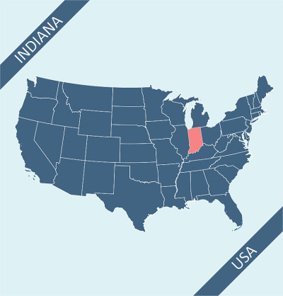 Indiana highlighted on USA map
