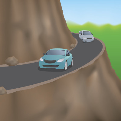 汽车在道路上的悬崖，矢量插图
