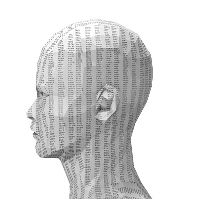 3d人纸脸与数字。技术、科学、信息理念