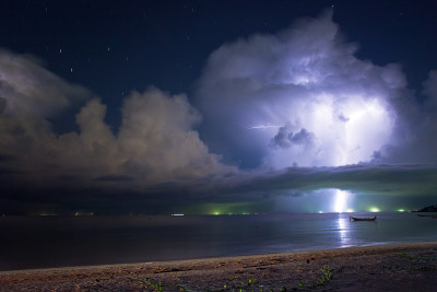 海面上有雷雨和闪电