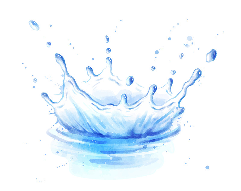 水彩插图的水飞溅皇冠