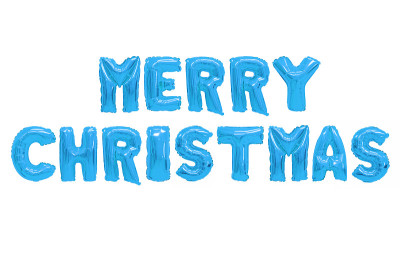 从蓝色气球的英文字母单词merry christmas