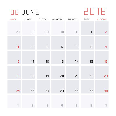 2018年6月日历