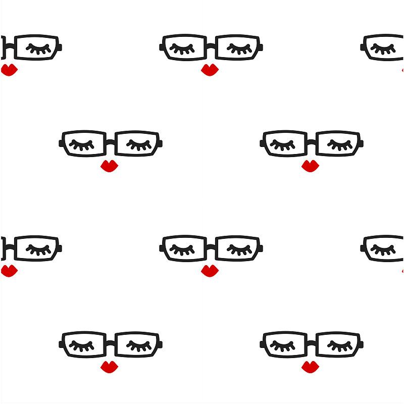可爱的无缝矢量图案背景插图与睫毛，红唇和眼镜