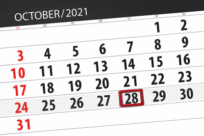 2021年10月的日历计划，截止日期，28日，星期四