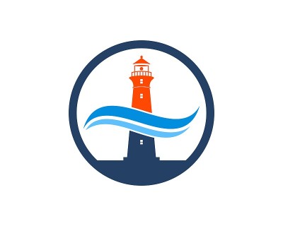 有灯塔和海滩波浪的圆形