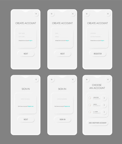 现代时尚流畅的手机应用UI登录和注册屏幕模型工具包