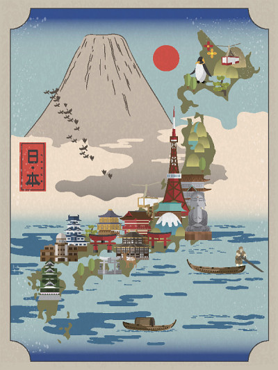 复古日本旅游海报