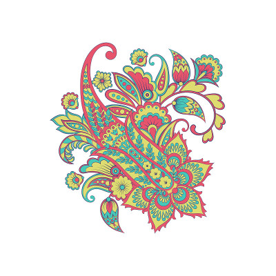 佩斯利隔离模式。蜡染风格的复古插图