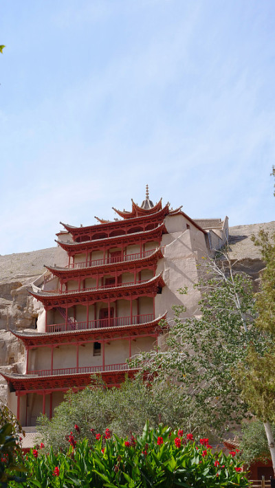中国甘肃敦煌莫高窟的古代佛教建筑