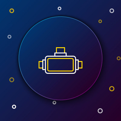 虚拟现实眼镜图标隔离在蓝色背景。立体3d vr面具。色彩斑斓的轮廓的概念。向量