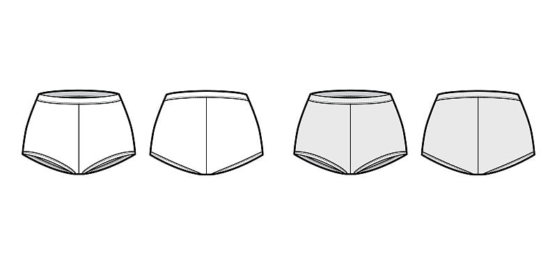 Boyleg三角内裤四角短裤技术时尚插图与中腰上升，全髋覆盖boushorts内裤内衣