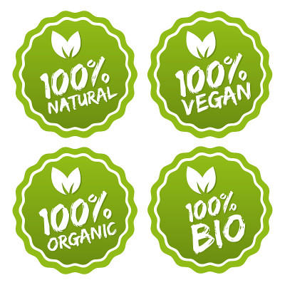 100%有机产品和优质天然食品的标签收集。