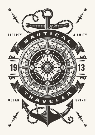 Vintage Nautical Traveler Typography (One Color)