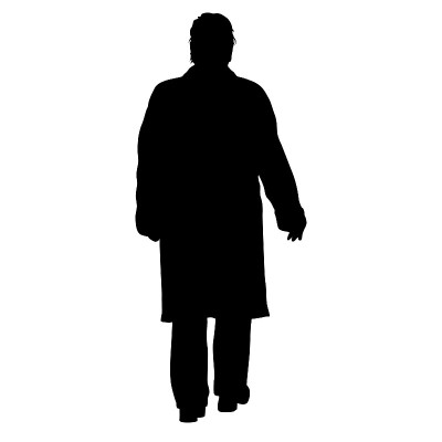 Black silhouette woman standing, people on white b