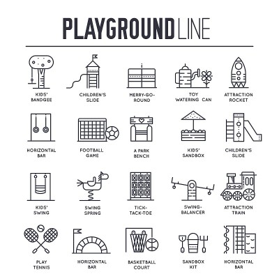 Set of playground thin line icons, pictograms.
