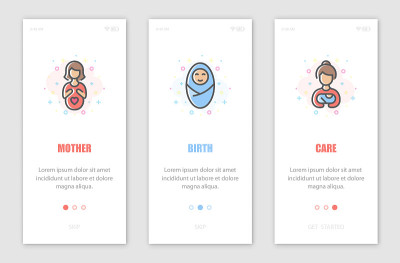Motherhood onboarding screens design.