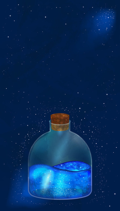 美丽的星星海在一个玻璃瓶里