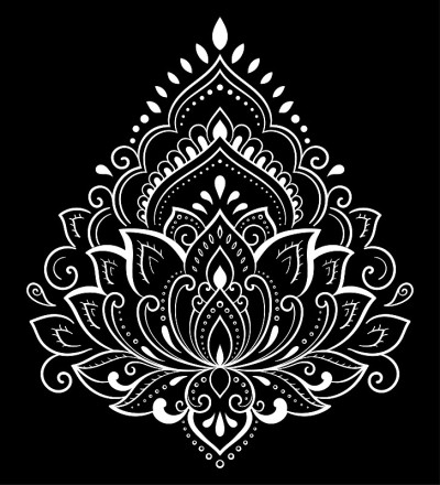 莲花曼海蒂花图案的指甲花绘画和纹身。东方、印度风格的装饰。涂鸦装饰。轮廓手绘矢量插图。
