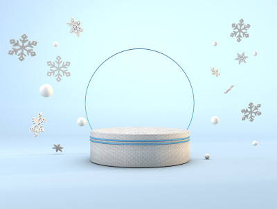 冬季裙台与雪花，粉彩场景与空白圆筒底座产品展示