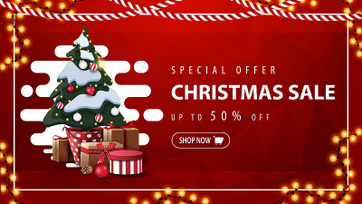 Special offer, Christmas sale, up to 50% off, red 