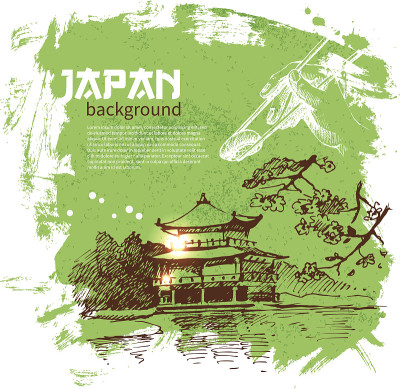 手绘古董日本寿司背景