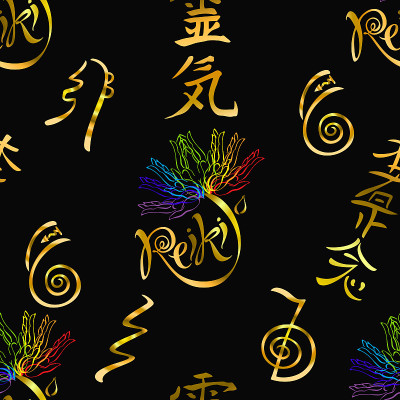 无缝模式与灵气能量符号。Esotericist。能量疗愈。替代医学。向量