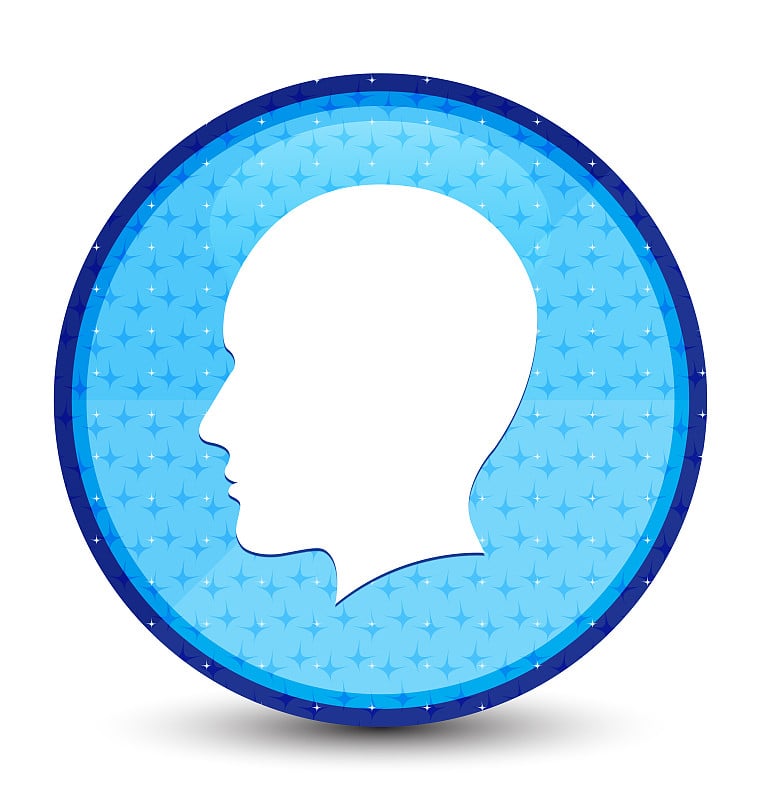 Head men face icon galaxy cyan blue round button