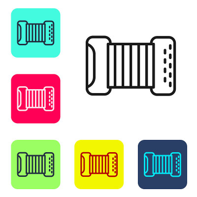 Black line Musical instrument accordion icon isola