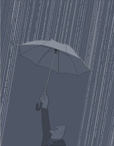 在雨中撑着伞的商人