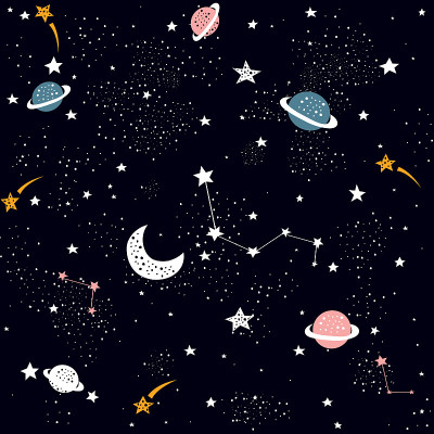 手绘空间星系矢量无缝模式。