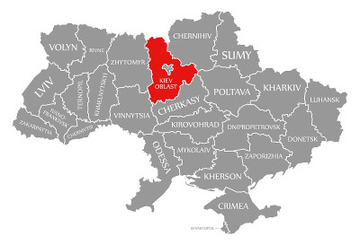 基辅州在乌克兰地图中用红色标出