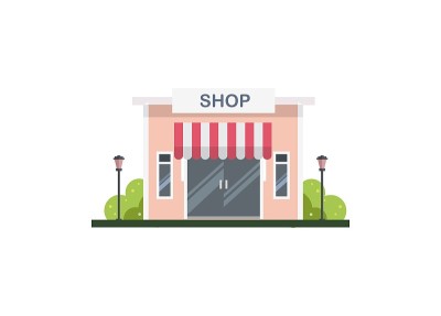 平屋顶的店铺建筑，简单的插图