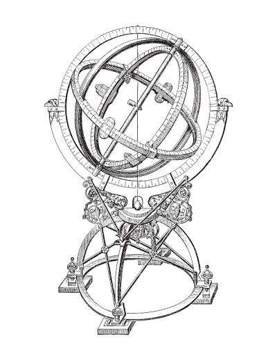 古老的地球仪-浑仪-古老的雕刻插图